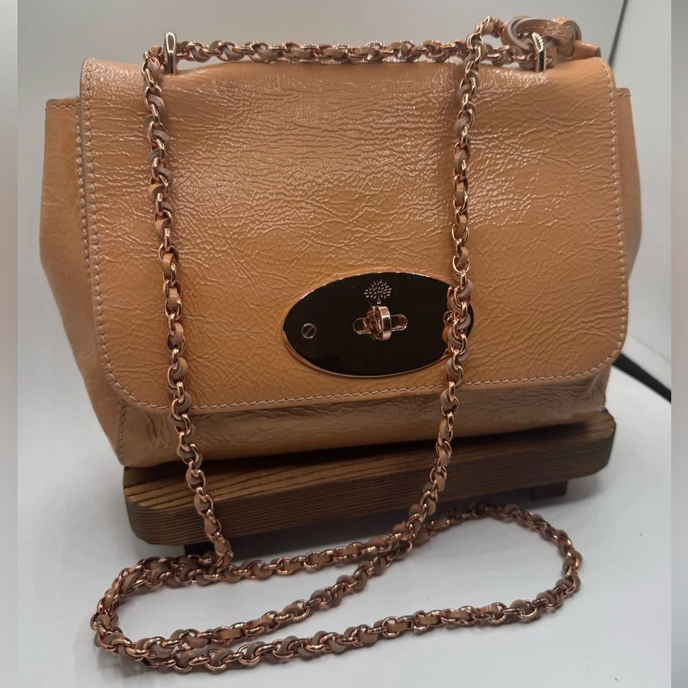 Mulberry Glossy Small Lily Flap Bag Purse in Apricot - Picture 1 of 16